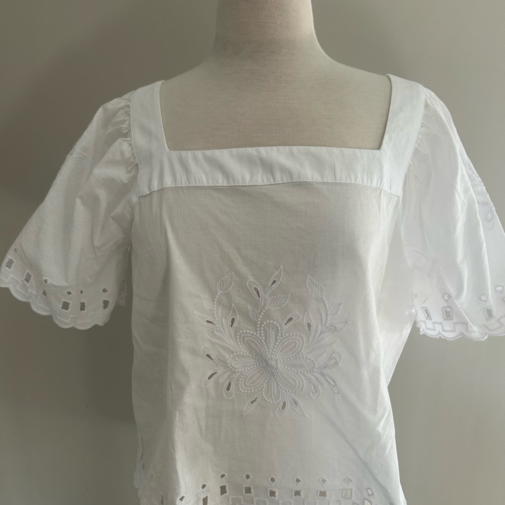 LOFT White Eyelet Embroidered Blouse